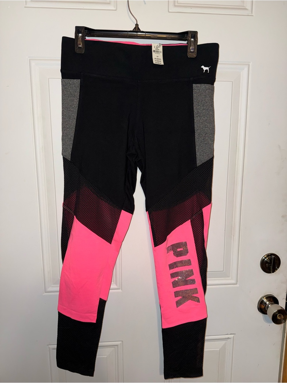 PINK Victoria's Secret Black, Hot Pink & Gray Colorblock Leggings